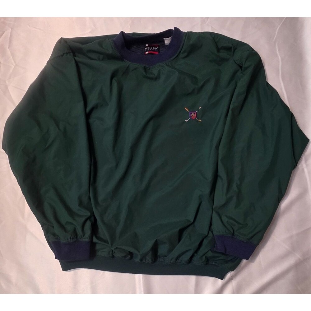 Bugle Boy Mens Medium Green Vintage Windshirt Golf Pullover V Neck Windbreaker